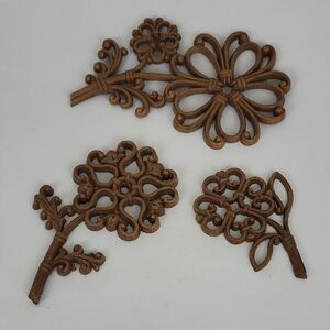 Vintage Homco Flower Wall Decor ~ Faux Wood/Wicker ~ 1978 ~ Set of 3